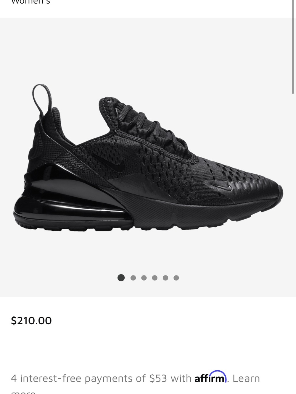 Nike Women’s Black Air Max 270 Sneakers - Picture 2 of 7